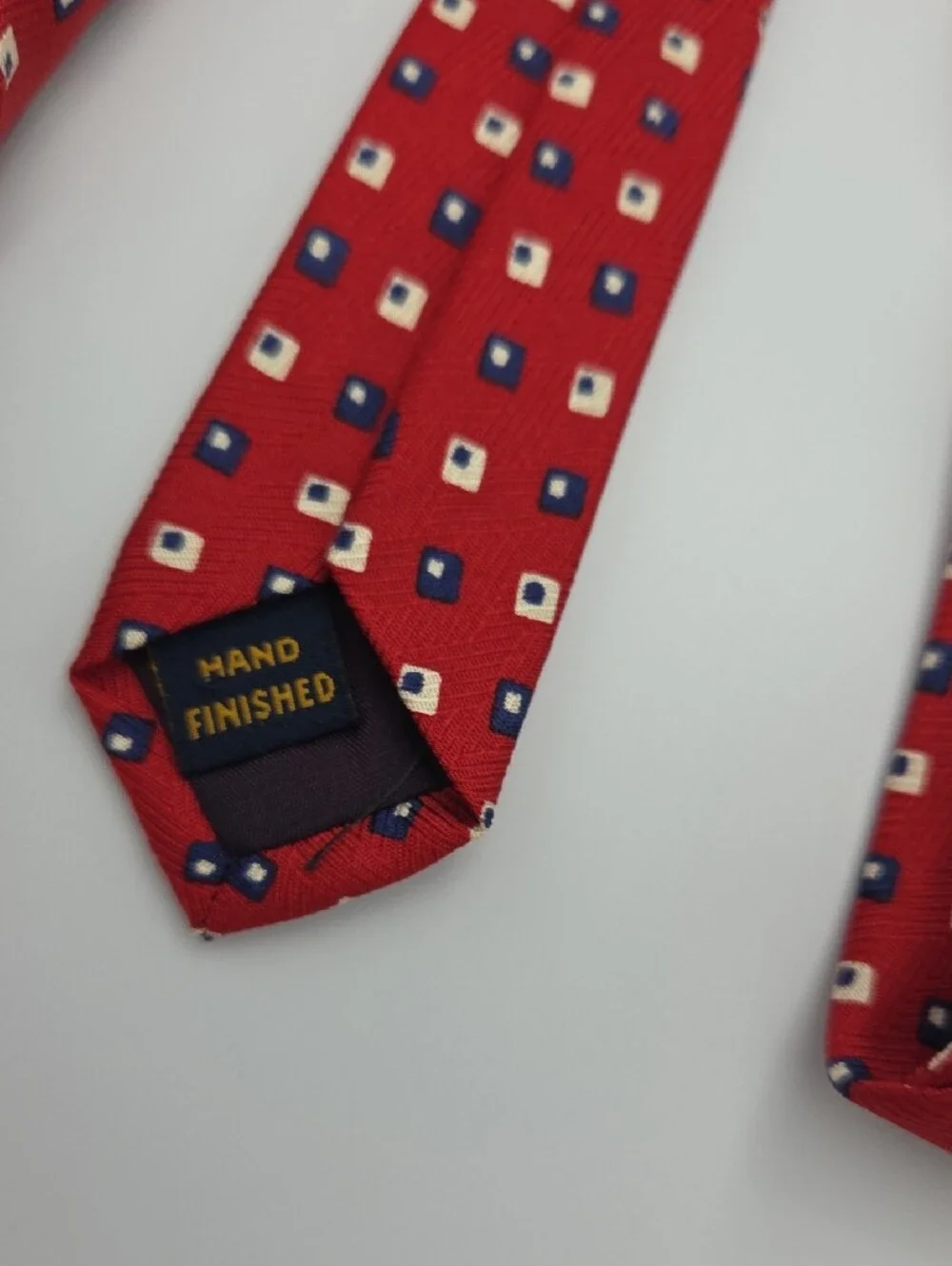 Polo University Ralph Lauren Red Tie with Navy and Cream Geometric Dots